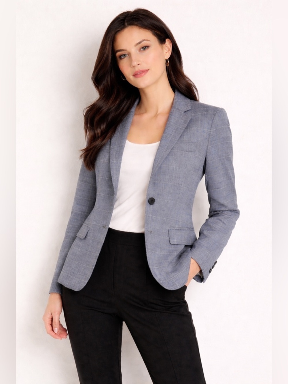 Banana Republic Gray Windowpane Long & Lean Blazer Size 0